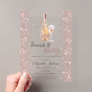 Rose Gold Confetti Wine Glass Bridal Shower Acrylic Invitations