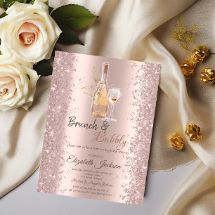 Rose Gold  Confetti Wine Glass Bridal Shower  Invitation