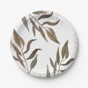 Rose Gold Copper Botanical Glam Modern Wedding Paper Plate
