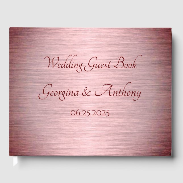 Rose Gold Copper Burgundy Wedding Guest Book (Front)