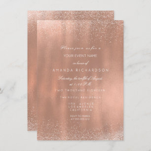 Rose Gold Copper Glitter Sparkly Bridal Birthday Invitation