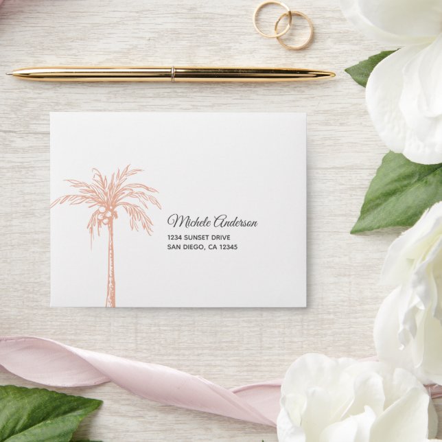 Rose Gold Copper Marble Palm Tree Wedding RSVP Envelope (Wedding)