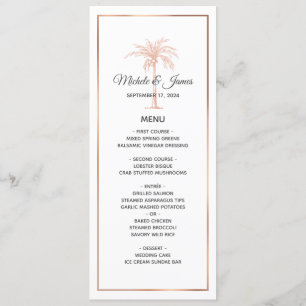 Rose Gold Copper Palm Tree White Marble Wedding Menu