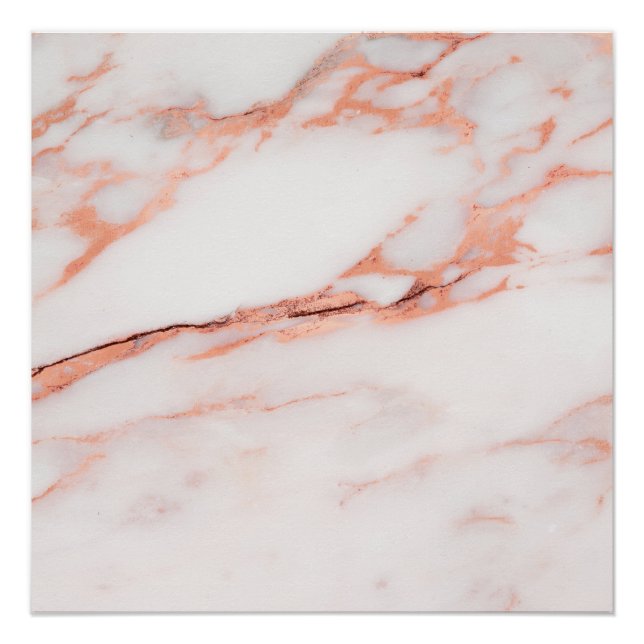 Rose Gold Copper White Coral Stone Marble Carrara Poster (Front)