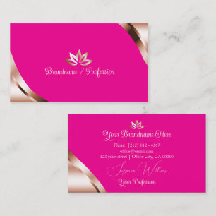 Rose Gold Corners Hot Pink with Pretty Petals Business Card
