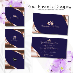 Rose Gold Corners on Deep Blue with Pretty Petals Business Card