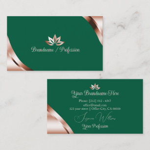 Rose Gold Corners Sea Green with Pretty Petals Business Card