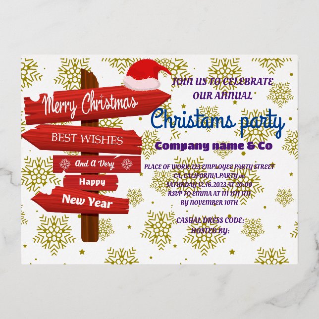 ROSE GOLD CORPORATE CHRISTAMS PARTY CUTE FOIL INVITATION POSTCARD (Front)