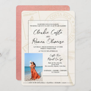 Rose Gold Costa Rica Passport Wedding Invitation