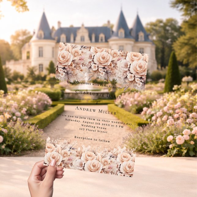 Rose gold cream florals clear wedding acrylic invitations (Creator Uploaded)