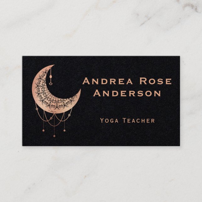 Rose Gold Crescent Moon Mandala Business Card (Front)