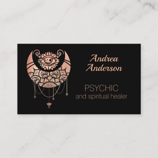 Rose Gold Crescent Moon Spiritual Business Card (Front)