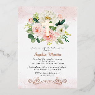 Rose Gold Cross Floral Girl Pink Baptism