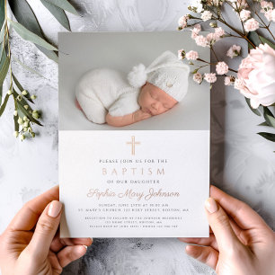 Rose Gold Cross Mauve Girl Photo Baptism