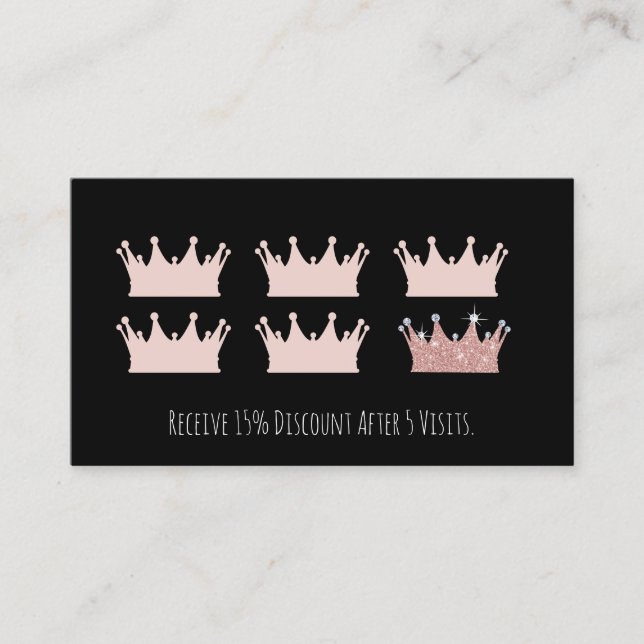 Rose Gold Crown Makeup Artist Hair Salon Loyalty Card (Front)
