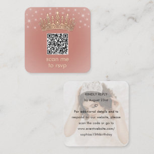 Rose Gold Crown Quinceañera Photo Scan Me QR RSVP Enclosure Card
