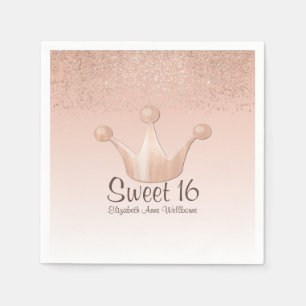 Rose Gold Crown Sweet 16 Paper Napkins