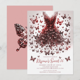 Rose Gold Crystal Butterfly Dress Invitation