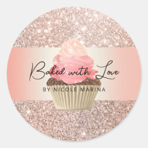 Rose Gold Cupcake Baked With Love Personalised Classic Round Sticker