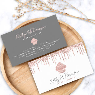 Rose Gold Cupcake Glitter Drips Bakery Pastry Chef Business Card