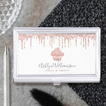 Rose Gold Cupcake Glitter Drips Bakery Pastry Chef Business Card Holder<br><div class="desc">Here’s a wonderful, trendy way to show off your brand. Present your best self to your clients, with this elegant, sophisticated, simple, and modern custom name business card holder. A sparkly, rose gold cupcake, glitter drips, and soft grey script handwritten typography overlay a white background. Personalise with your full name...</div>