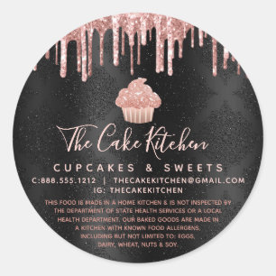 Rose Gold Cupcake Glitter Drips Black Chef Legal Classic Round Sticker