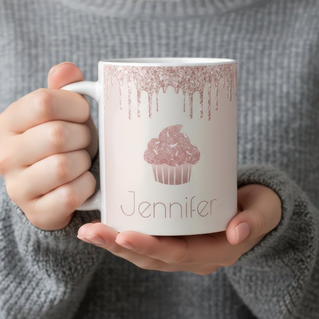 Rose gold cupcake glitter drips modern chic glam coffee mug (Creator Uploaded)