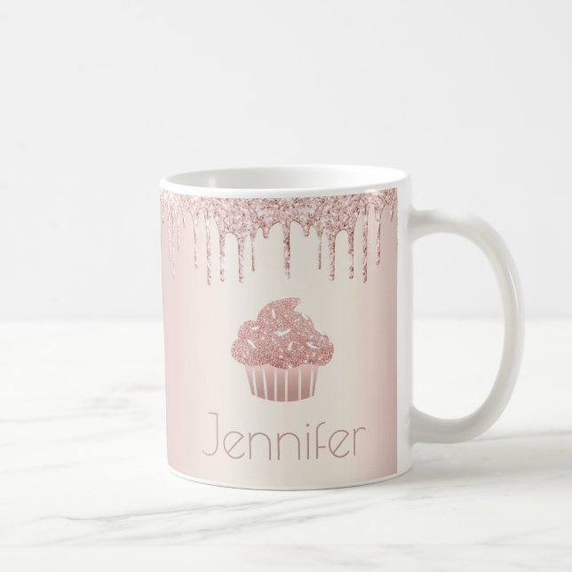 Rose gold cupcake glitter drips modern chic glam coffee mug (Right)