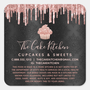 Rose Gold Cupcake Glitter Drips on Black Legal Square Sticker