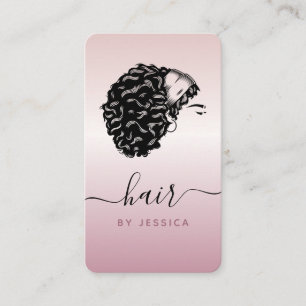 Rose Gold Curly Afro Hair Hairstylist Beauty Salon Business Card