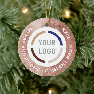 Rose gold custom business ornaments with logo