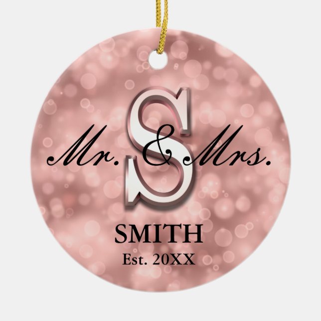 Rose Gold Custom Newlywed Ceramic Ornament (Front)
