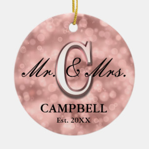 Rose Gold Custom Newlywed Ceramic Tree Decoration