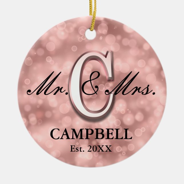 Rose Gold Custom Newlywed Ceramic Tree Decoration (Front)