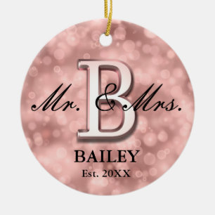 Rose Gold Custom Newlywed Ceramic Tree Decoration