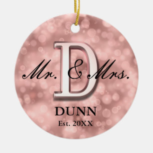 Rose Gold Custom Newlywed Ceramic Tree Decoration