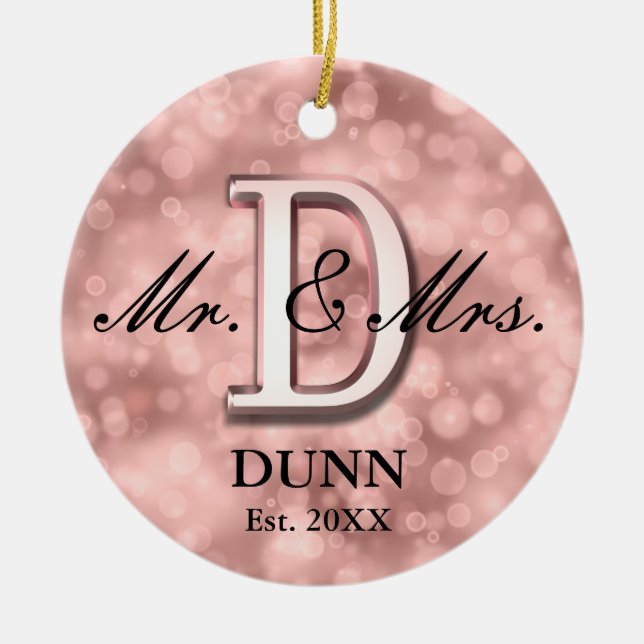 Rose Gold Custom Newlywed Ceramic Tree Decoration (Front)