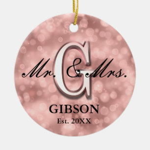 Rose Gold Custom Newlywed Ceramic Tree Decoration