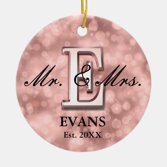 Rose Gold Custom Newlywed Ceramic Tree Decoration (Front)