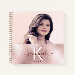 Rose gold custom photo pink monogram name notebook