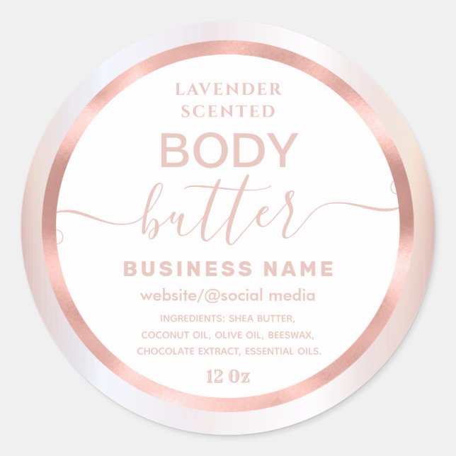 Rose gold cute script  body butter label (Front)