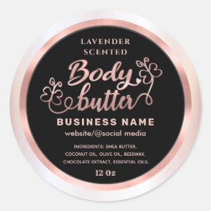 Rose gold cute script butterfly body butter label