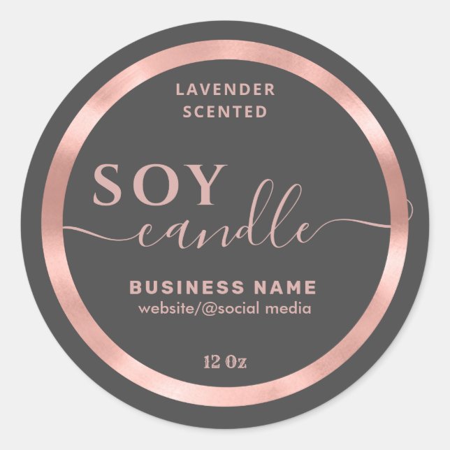 Rose gold cute simple script soy candle label (Front)