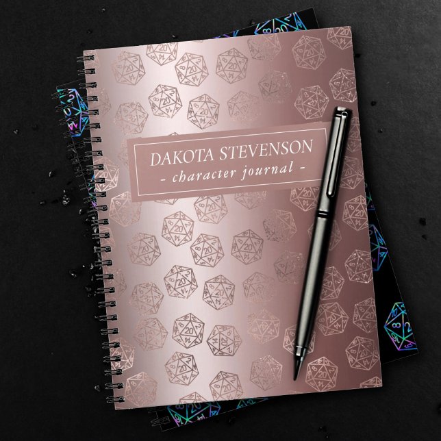 Rose Gold D20 Pattern | Girly Gamer Dice Character Notebook (Creator Uploaded)