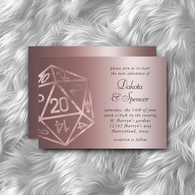 Rose Gold D20 | RPG Tabletop Gamer Dice Wedding Invitation (Creator Uploaded)