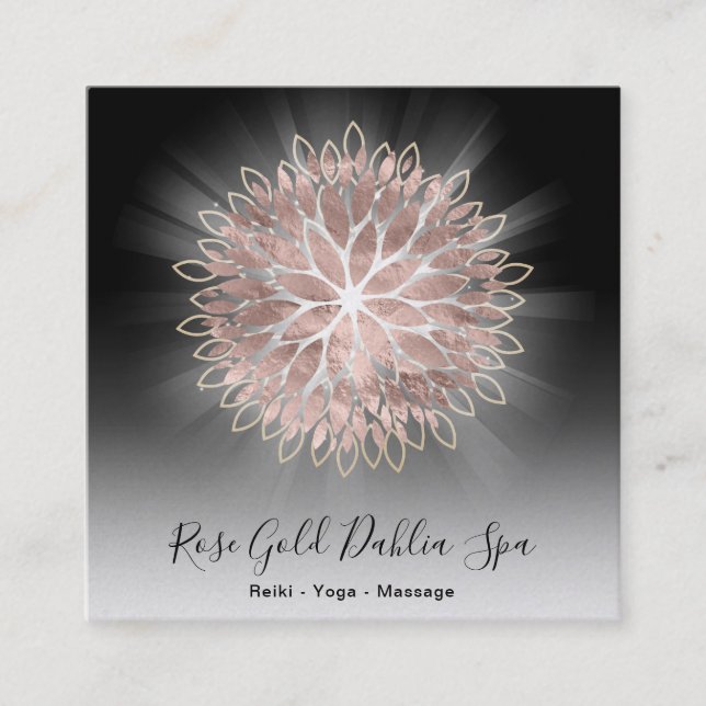 ~ Rose Gold Dahlia Flora Energy Burst AP2 Square Business Card (Front)