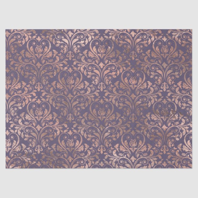 Rose Gold Damask on Purple Decoupage Tissue Paper (Front)