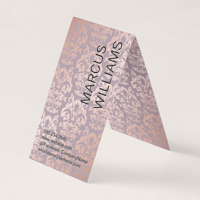 Rose Gold Damask Pattern Business Card (Front)