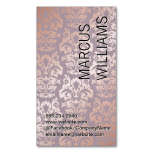 Rose Gold Damask Pattern Magnetic Business Card