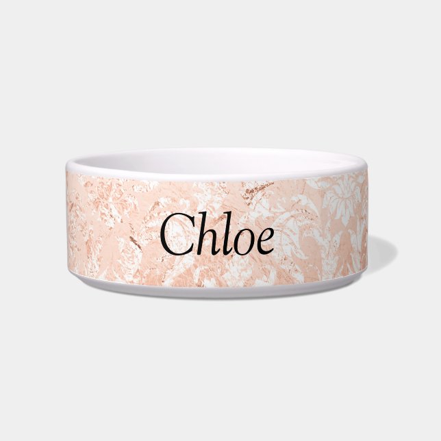 Rose Gold Damask Pet Bowl (Front)